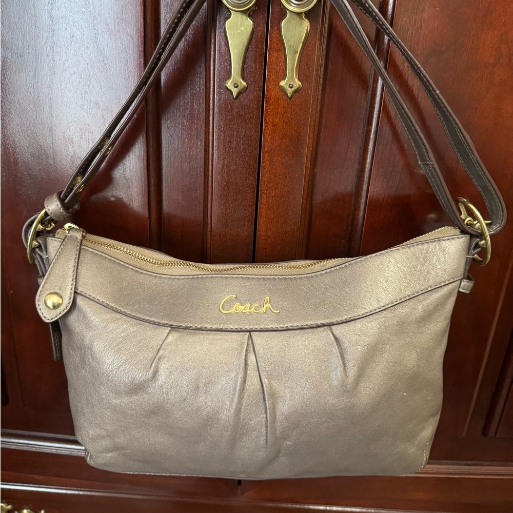 Coach Pebbled Leather Shoulder Bag with Gold Accents